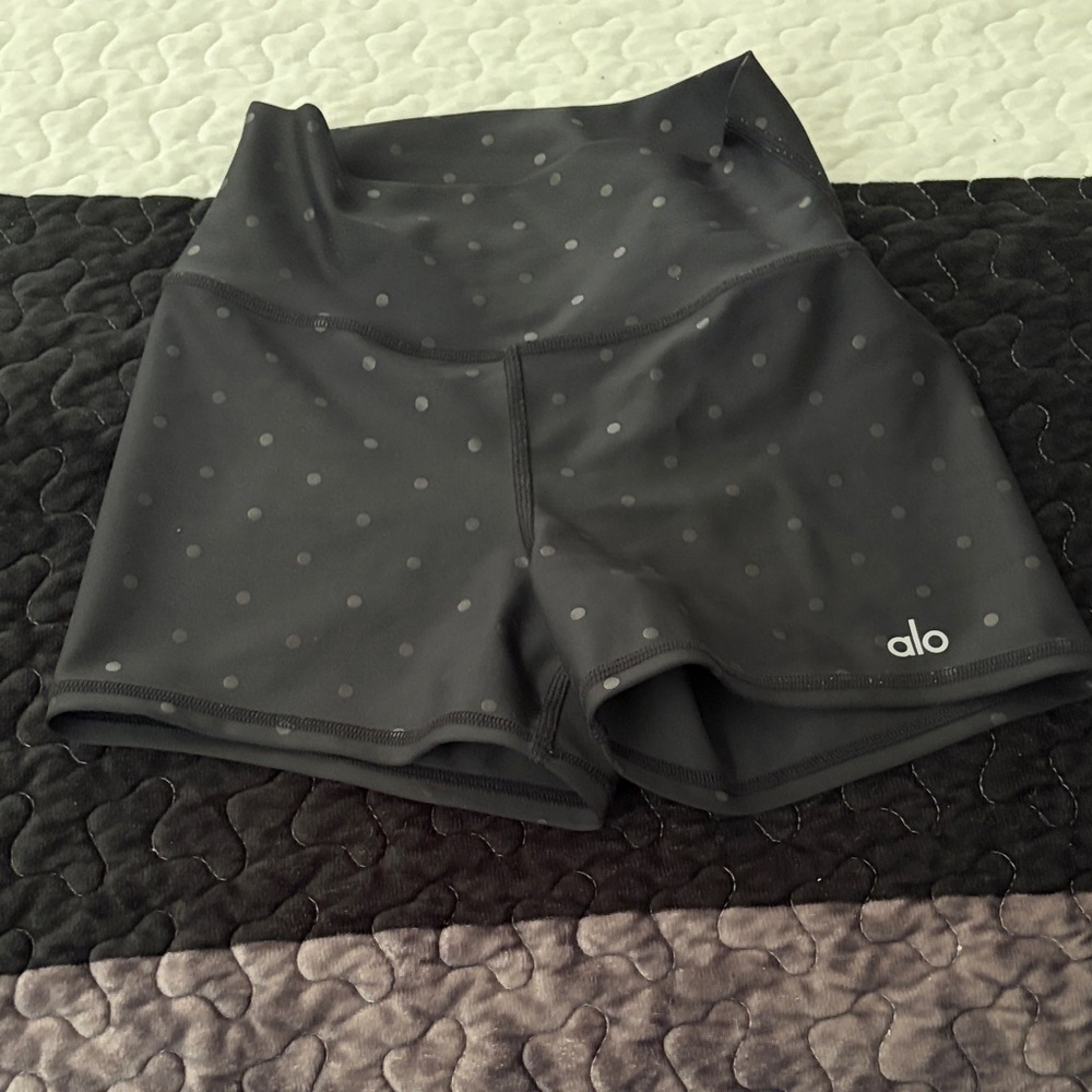 ALO Yoga Women's Dark Gray Polka Dot Bike Shorts